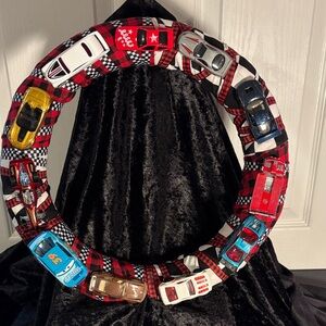 Red Plaid Toy Car Wreath for Kids - Decorative Playroom Accent